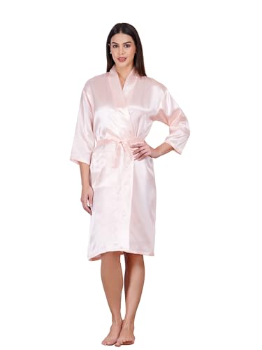 Image of Premium Satin Fullsleeve Bathrobe Solid Print Lightweight & Comfortable Loungewear Robe