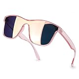  TJUTR Gafas de sol de gran tamaño para mujer, cuadradas, polarizadas, espejadas, antideslumbrantes, lentes siameses, protección UV, A, marco rosa/lente espejo rosa,