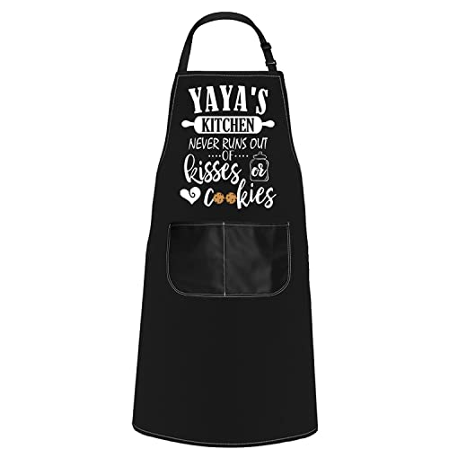 Pofull Yaya Gift Yaya Birthday Apron Yaya's Kitchen Never Runs Out Of Kisses And Cookies (Yaya's Kitchen Apron) #TOP18