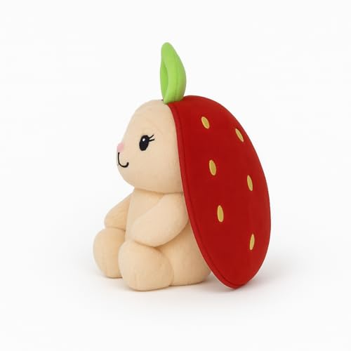 Image of Soft Cuddly Strawberry Bunny Plush Stuffed Rabbit Toy Adorable Berry Hoode Cute Ears for Plush Collectors Kids' Bedrooms Themes Special Gifting (45 CM)