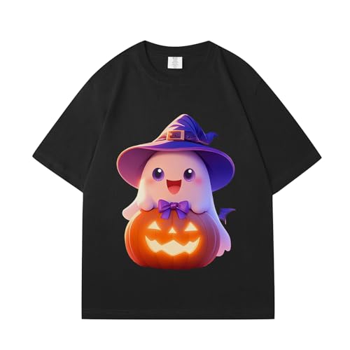 IRUD Halloween Shirts for Women - Pumpkin Ghost Wizard Hat Pattern Round Neck Short Sleeve - image 3