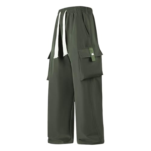Casual Cargo Pants for Men Mens Elastic Waist with Pockets Fashion Travel Work Straight Slacks Sweatpants Loose Wide Legs Trousers Jeans Army Green