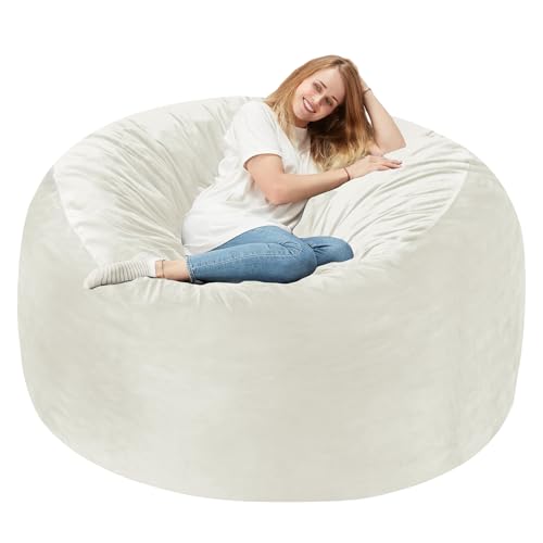 Homguava 4 FT Bean Bag Chair: 4' Bean Bags with Memory Foam Filled, Large Beanbag Chairs Soft Sofa with Dutch Velvet Cover-Beige
