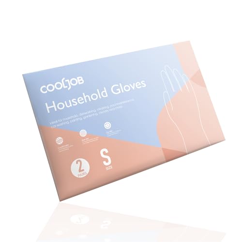 COOLJOB 2 Pairs Thickened Rubber Gloves with Cotton Lining & Non-slip Grip, Colorful Household Long Lasting Dishwashing Gloves for Kitchen & Bathroom Cleaning, Orange & Blue, Small