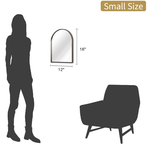 Image of Arched Mirror Bathroom Wall Mirror 16 inchx12 inch Brushed Metal Vanity Wall Mounted Mirror for LivingRoom Bedroom Entryway Room Home Decor