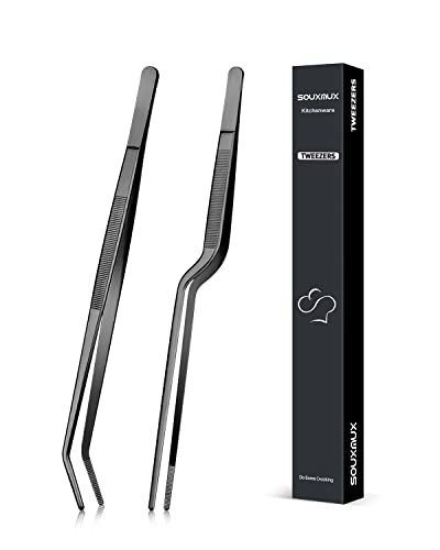 Ensemble de pinces à épiler et de pinces à épiler courbes de 25 cm, embouts dentelés de précision, outils de cuisine professionnels en acier inoxydable pour le barbecue, le placage et le service Cover