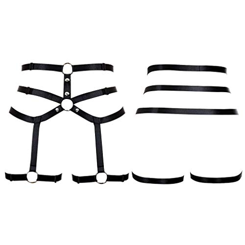 Women's Body Harness Punk Garter Leg Waist Dance Elastic Gothic Carnival Accessories (Black) #TOP1