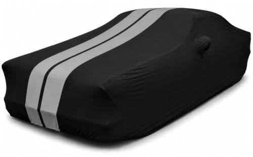 Image of SR1 Performance USA Indoor Car Cover for 1950-1957 Chevy Bel Air - Ultraguard Stretch Satin, Custom Fit Indoor Protection, Soft Breathable Dust Cover, Premium Show Car (Black with Gray Stripes)