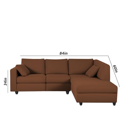 Image of Florian RHS 4 Seater L Shape Sofa Set for Living Room (Brown Fabric) Premium Fabric Sofa
