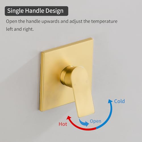 2 Function Shower Valve Kit Single-Handle Shower Valve and Trim Kit Shower Faucet Handle Bathroom Shower Control Valve Kit Rough-In Shower Trim Kit Shower Mixing Valve Brushed Gold