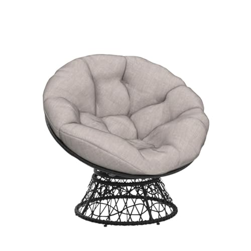 Image of Bme Ergonomic Wicker Papasan Chair with Soft Thick Density Fabric Cushion, High Capacity Steel Frame, 360 Degree Swivel for Living, Bedroom, Reading Room, Lounge, Silver Cloud - Black Base