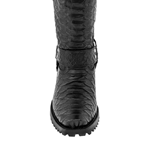 Texas Legacy Mens Black Motorcycle Leather Boots Cowboy Snake Python Print4