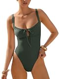 LASLULU Womens One Piece Swimsuit Cutout Tie Front Bathing S...
