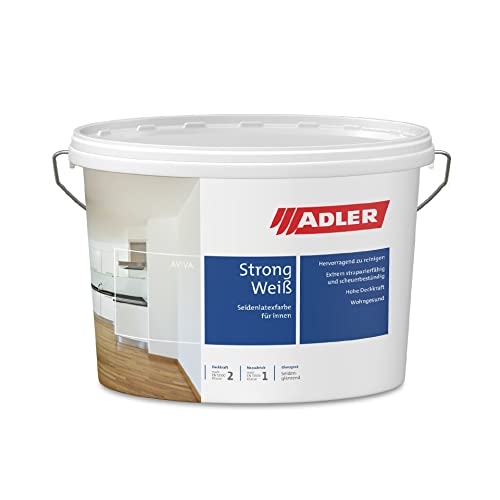 ADLER Aviva Strong-Weiß - Premium Latexfarbe, abwaschbare Wandfarbe für Küche, Bad & Flur weiß 1l
