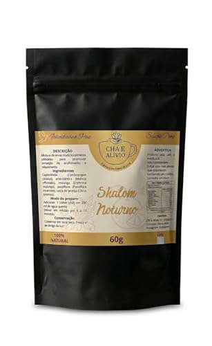 Chá e Alívio Shalom Noturno, Chá Calmante e Relaxante, 100% Natural, com Capim-Limão, Erva-Cidreira, Mulungu e Passiflora, 60g