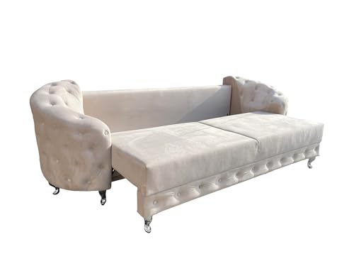 Ares Meble Molly Schlafsofa mit Bettkasten - Chesterfield Relaxsofa 3 Sitzer - Wohnlandschaft mit Schlaffunktion - Samt Sofa Grau - 290 x 100 cm – Bild 6