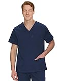 Scrub Tops for Men - Classic V-Neck Top with 4 Pockets, Side Slits, Navy Blue, 4XL