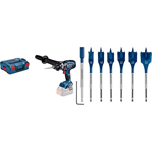 Bosch Professional BITURBO Akku Schlagbohrschrauber GSB 18V-150 C (ohne Akkus & Ladegerät, in L-BOXX 136)+7xExpert SelfCut Speed Flachfräsbohrer Set (für Weichholz,Grobspanplatte, Ø 16-32 mm, Zubehör)