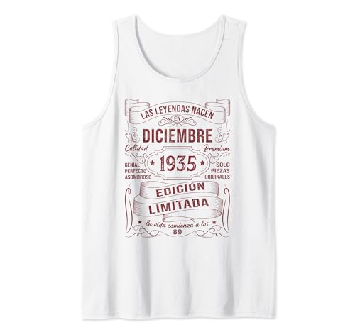 Las Leyendas Nacen Diciembre 1935 89 Años Cumpleaños Hombre Camiseta sin Mangas