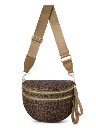 Image of Pure Colour Crossbody Bag Bum Bag for Women,Spacious Purse Fanny Packs Belt Bag,Oversized Bum Bag (Brown Coffee Leopard Print Bum Bag)