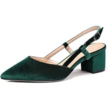 WAYDERNS Womens Buckle Patent Pointed Toe Ankle Strap Slingback Chunky Low Heel Pumps Shoes 2 Inch