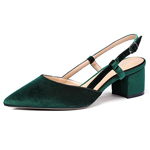 WAYDERNS Women's Buckle Patent Pointed Toe Ankle Strap Slingback Chunky Low Heel Pumps Shoes 2 Inch