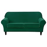 OBCREAT 3 Pieces Sofa Slipcover Stretch Velvet Sofa Covers for 2 Cushion Couch Loveseat Covers Soft