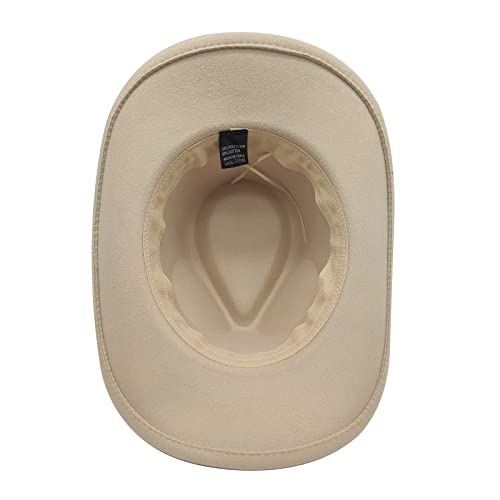 Cowboyhut Damen Herren Westernhut Fedora Hut Breiter Krempe mit Lederband (Beige)