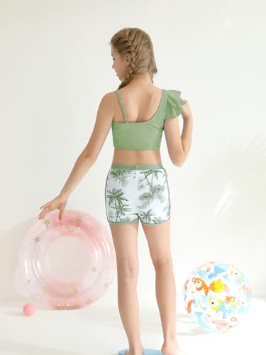 ESHOO Girls Swimsuit 3 Piece Bathing Suit Ruffled Bikini Set with Shorts for Girls 9-16 Years Swimwear3