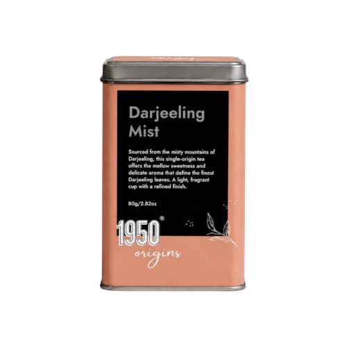 Image of 1950 Origins Darjeeling Mist Long Leaf Tea 80g Tin Caddy | Premium Black Tea Leaves | Darjeeling First Flush Loose Leaf | 100% Pure Fresh,smooth & Aromatic | Whole Leaves Chaipatti |