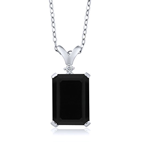 Gem Stone King 5-10 Cttw Gemstone Birthstone and White Diamond Pendant Necklace for Women | 925 Sterling Silver | Emerald Cut 14X10MM | Includes 18 Inch Chain | Fine Jewelry for Her Mom Wife