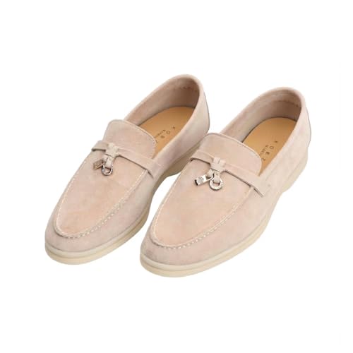 Image of Women's Summer Charms Suede Loafers - Premium Sheepskin Unlined Upper,Classic or Styles with Metal Detail for Casual, Office, Travel & All Day Wear