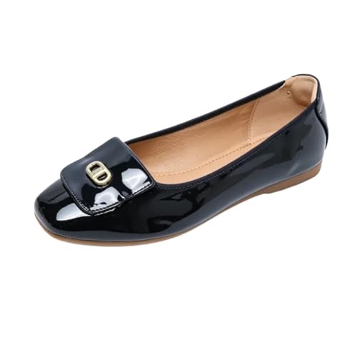 HRGKLMN Bailarinas de Mujer Elegante de Cuero Plano, Zapatos de Ballet Suaves Plegables con Punta Cuadrada y Adorno de Metal, cómodos Zapatos de Mujer Tipo mocasín para Oficina, Ocio,Blau,41 EU