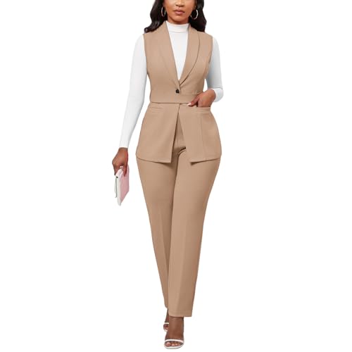 Kafiloe Pant Suits for Women Dressy Belted Sleeveless Vest Blazer