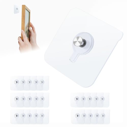 25 Pack Self Adhesive Picture Hooks 20 lbs Load No Drill Picture Hangers Without Nails for Pictures/Shelves on Smooth Surfaces