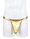 ohyeahlady String Tanga Männer Sexy Unterwäsche Erotische Slip Große Größen Wetlook Shorts Sissy Höschen Ouvert Pouch Underwear Kunstleder Thong T-Back G-String Sport Unterhosen Gold L