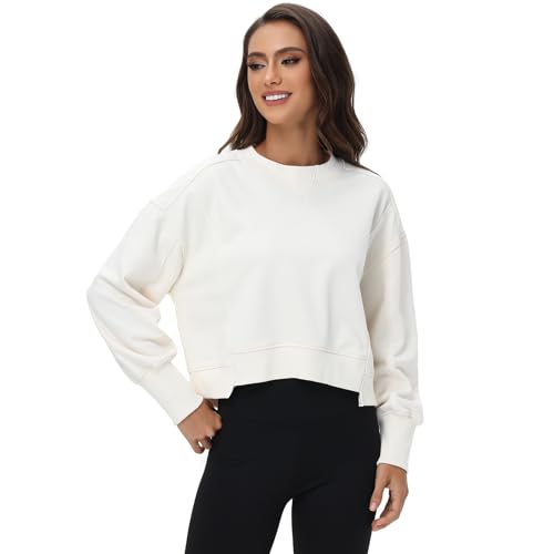 Image of Oymyakon Womens Oversized Cropped Sweatshirts Crew Neck Long Sleeve Pullover Sweater Fall Fashion Clothes