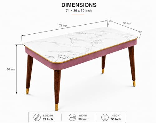 Image of WOODEN SPACE 6-Seater Wooden Dining Table Set | Nano Composite Marble Top | Solid Wood Base | Modern Dining Room Furniture with 6 Chairs (Pink Frontline)