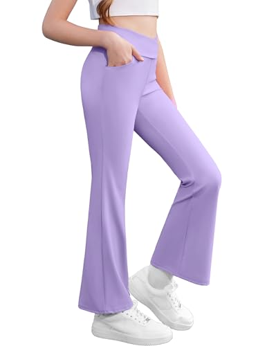 Image of Zaclotre Girls Flare Leggings High Waisted Yoga Pants with Pockets 5-16 Y