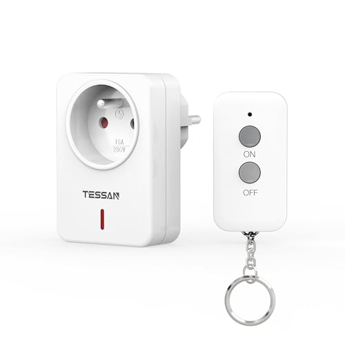TESSAN Prise Telecommande Sans Fil, Portée 30M, 2300W Prise Télécommandée Avec Interrupteur, Commandée Pour Lampe et Électroménager, Préprogrammé Pour...