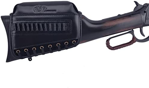 Leather Gun Buttstock Ammo Holder for.22, .22LR, .22MAG,.17 hmr Adjustable Cheeck Rest Pad Pouches (Cheek Riser - Black)