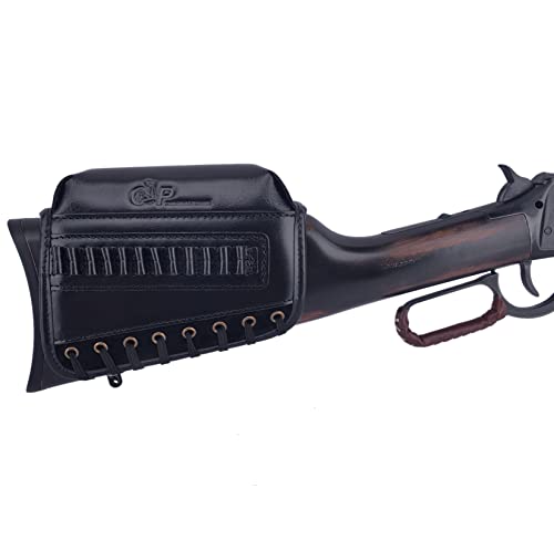Leather Gun Buttstock Ammo Holder For.22, .22Lr, .22Mag,.17 Hmr Adjustable Cheeck Rest Pad Pouches (Cheek Riser - Black) #TOP7