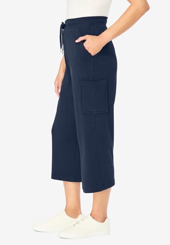 Woman Within Plus Size Petite Knit Cargo Capri - 26/28, Navy3