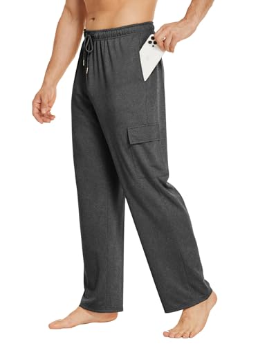 Deyeek Men's Baggy Cargo Sweatpants Open Bottom Sweat Pants with Pockets