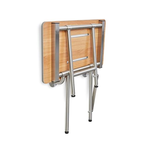18-inch x 15-inch ADA Bariatric Folding Wall Mount Bathroom Shower Seat Bench with Legs, Teak Phenolic Seat by Seachrome - Image 4