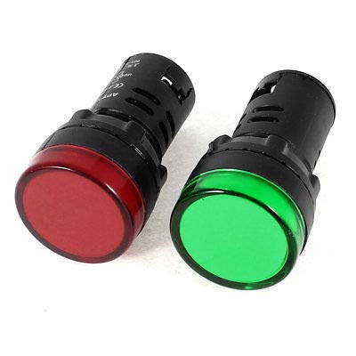 Yantinos 2 x AD16-22D/S Green/Yellow/White/Blue/Red LED Pilot Signal Light Panel Indicator Lamp 22mm DC 12V/24V AC220V/380V - (Color: Red, Specification: AC380V)