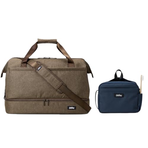 Halfday Double Decker Weekender Bag 40L Carry-On Duffel, Dune and Sidecar Toiletry Kit, Marine