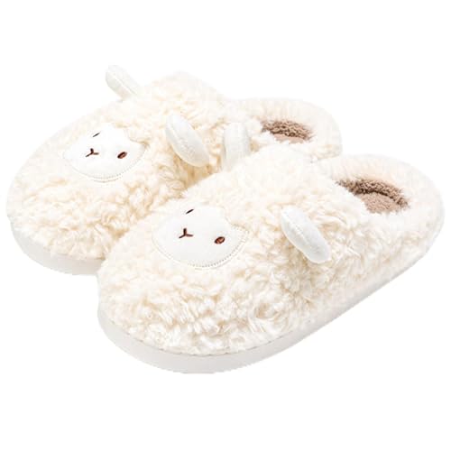Herren und Damen Cartoon niedlich und gemütlich weich Flauschigen Plüsch Cosy Schaf Hausschuhe Indoor/Outdoor rutschfeste Pantoffeln (38/39 Erwachsene Damen 38 Numerisch EU Schuhgrößensystem M)
