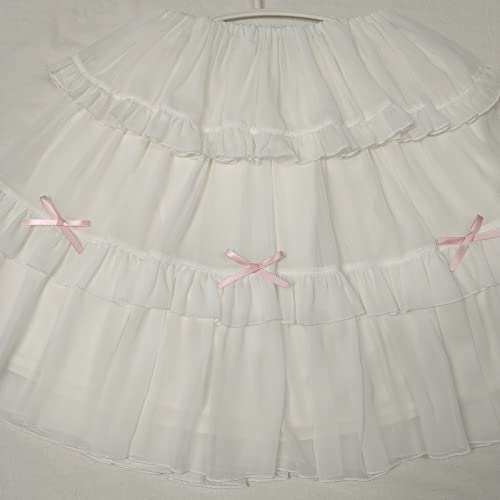 Ruffle Skirt Teens Japanese Chiffon Mini Skater Kawaii Bow High Rise Tiered A Line Flowy Petticoat Skirt3