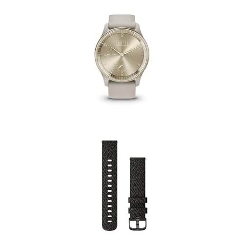 Garmin vívomove Trend, Stylish Hybrid Smartwatch with up to 5 days battery life, French Grey & Quick Release Band (20 mm) - Black Pepper with Slate